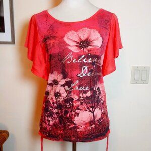 STYLE & CO SIZE M CORAL DRAWSTRING TEE